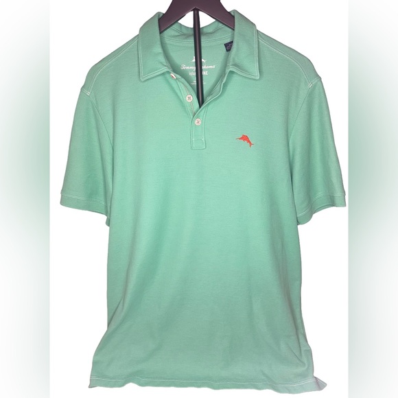 M EUC Tommy Bahama Island Zone Light Green/Teal Polo Shirt - Picture 1 of 6